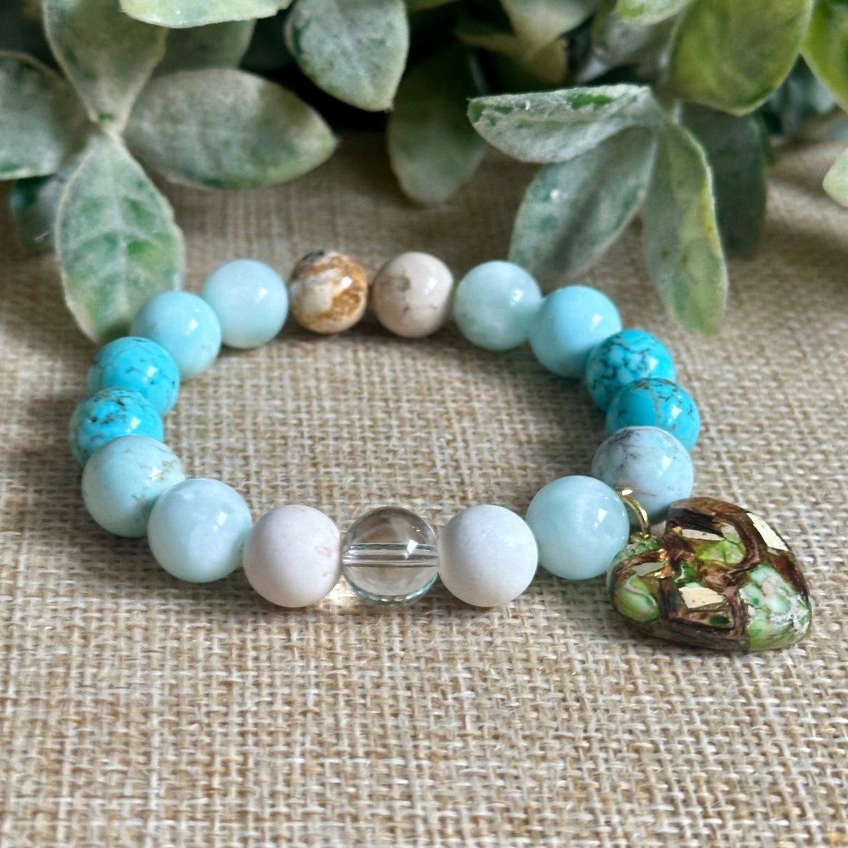10mm beaded gemstone bracelet turquoise shades green moonstone