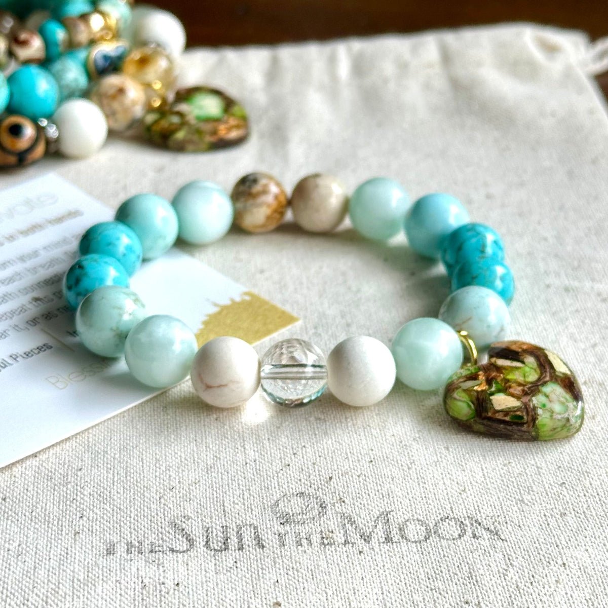 turquoise and moonstone crystal bracelet with crystal quartz dendritic opal