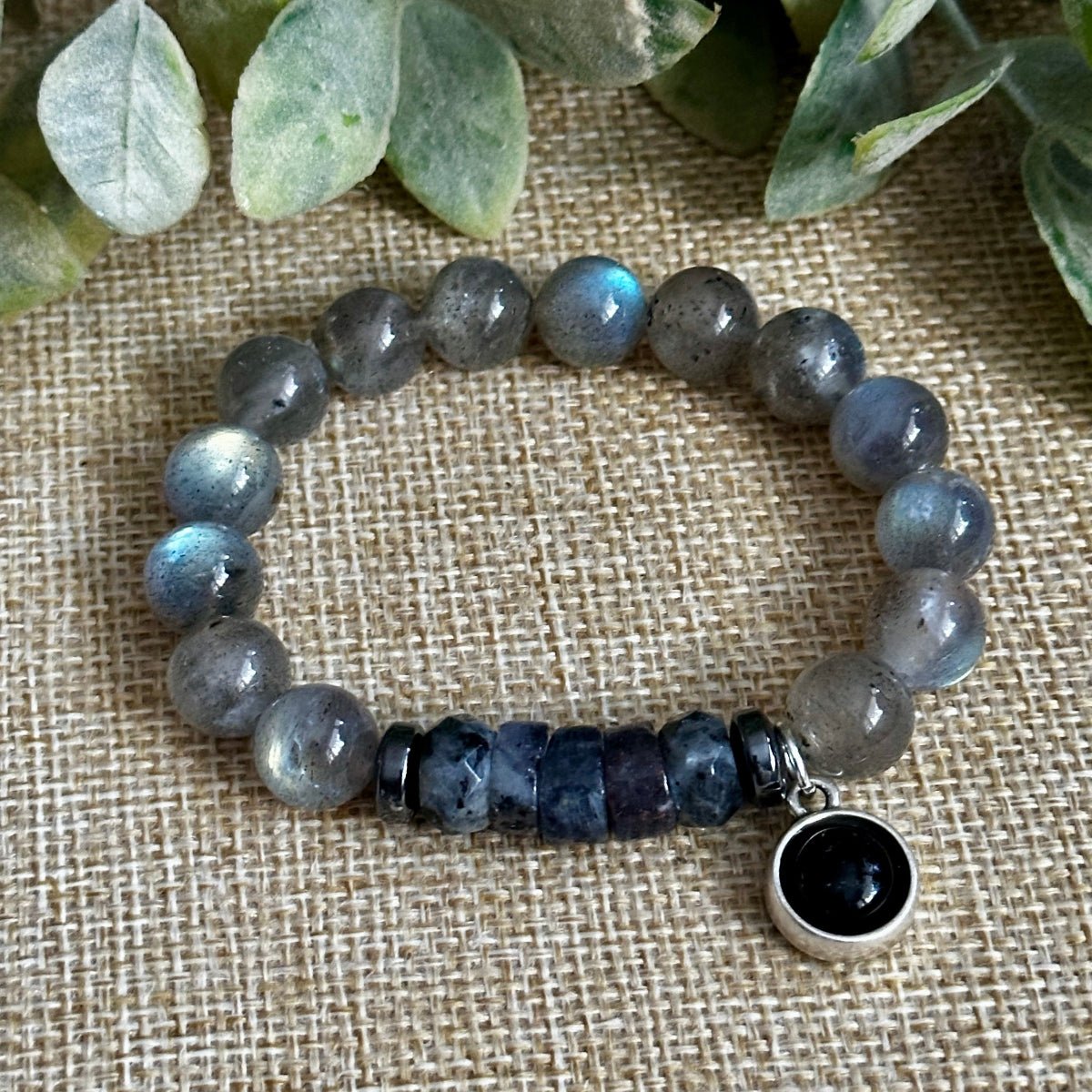 Chunky Labradorite Bracelet with Optional Black Onyx Amulet