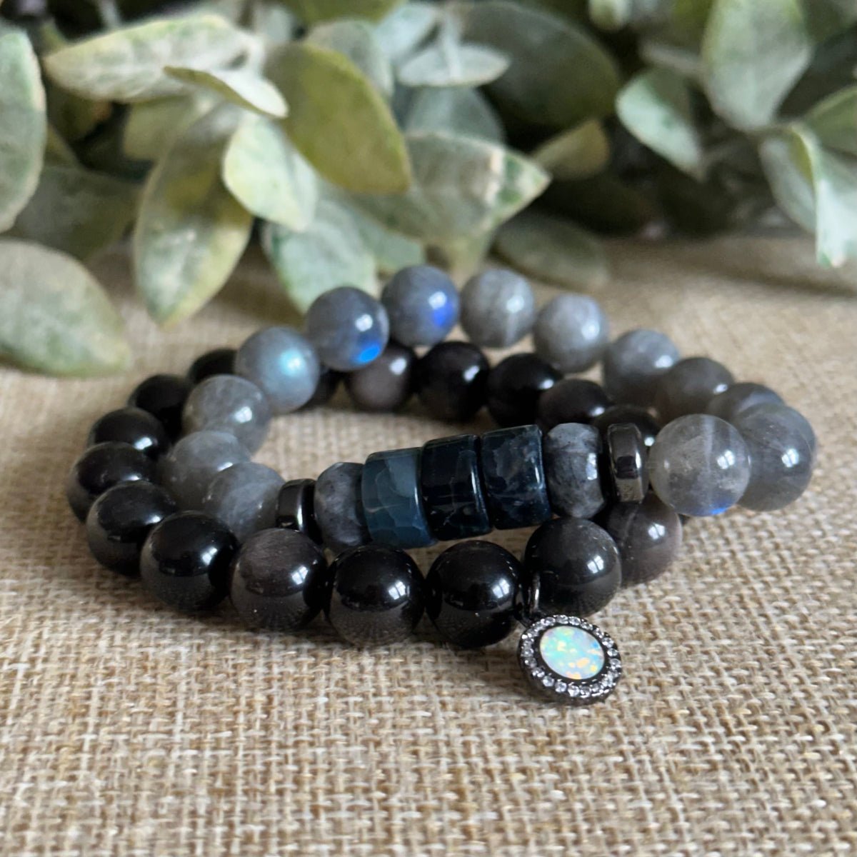 Labradorite and Obsidian Stack bracelets