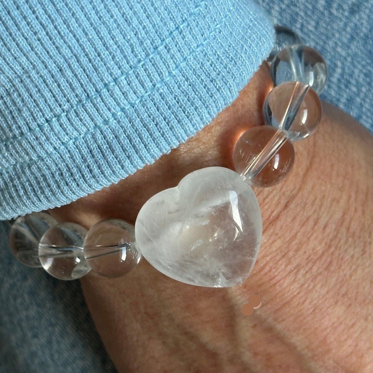 Chunky Crystal Quartz Clear Bracelet with Heart Focal Stone. Boho Bracelet.