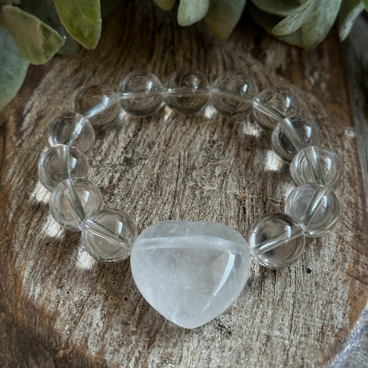 Crystal Quartz Gemstone Chakra Love Heart Bracelet