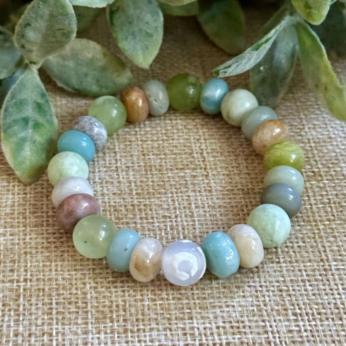 Amazonite and Jade Gemstone Bracelet with Evil Eye