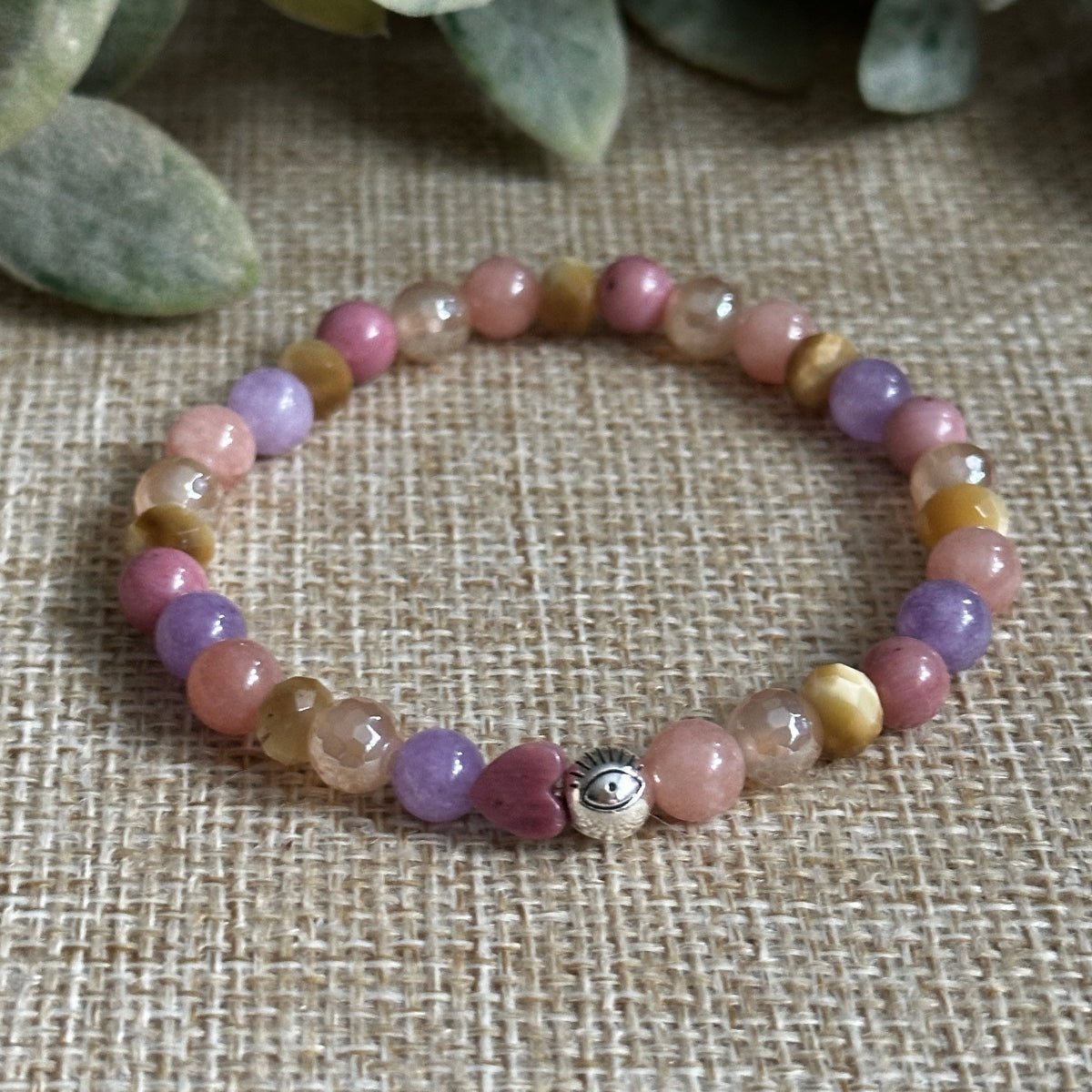 Soul Shine bracelet with Rhodonite heart centerpiece