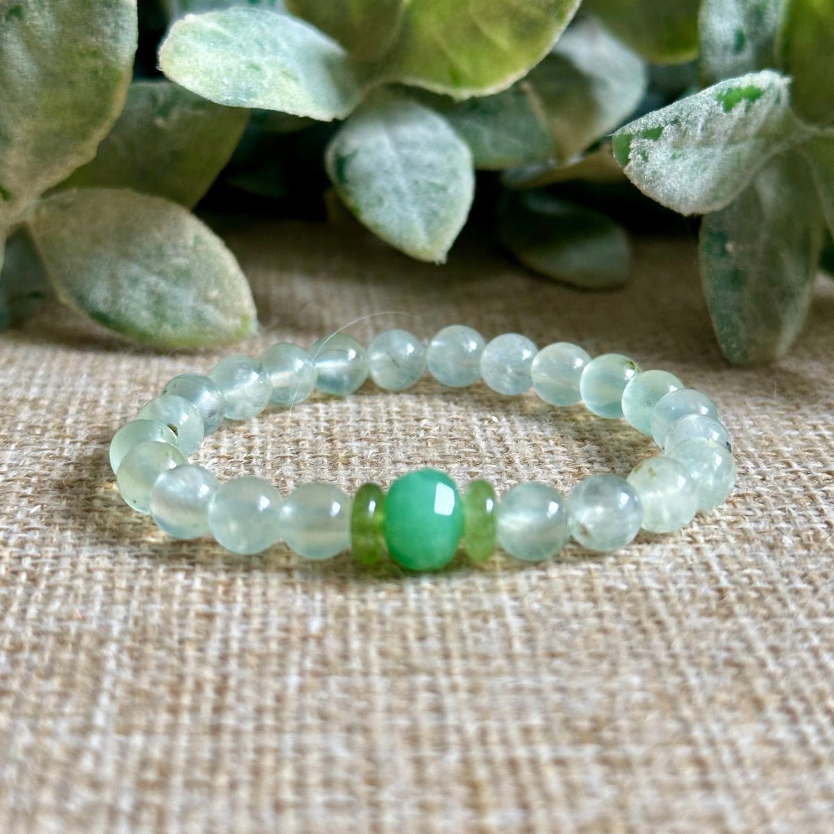 Children's green moonstone peridot prehnite bracelet kids