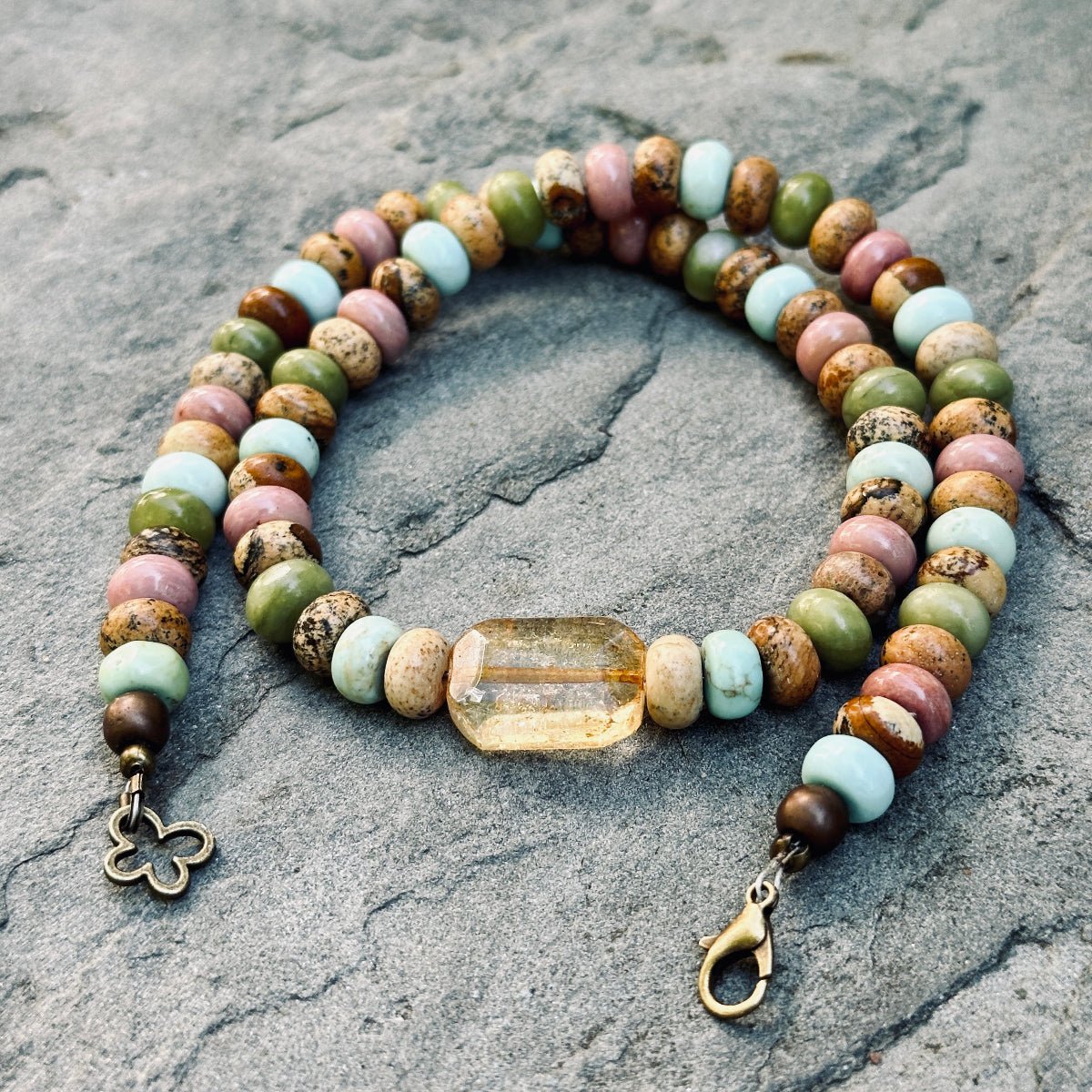 Sunlit Path Handmade Beaded Rondelle Necklace with Citrine
