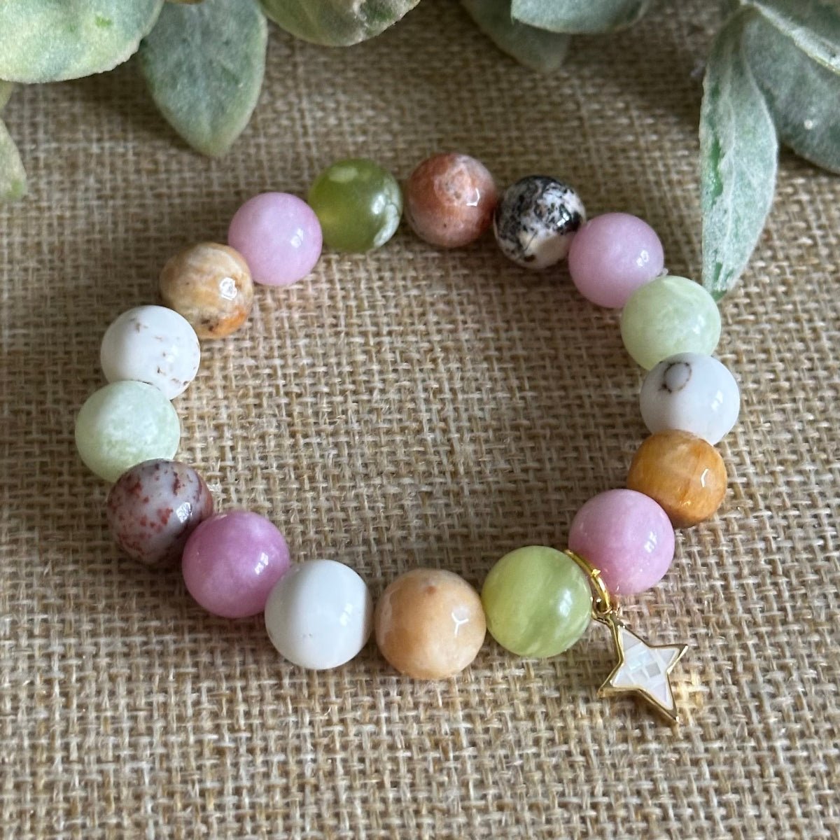 10mm emotional regulation bracelet with north star charm and calming gemstones