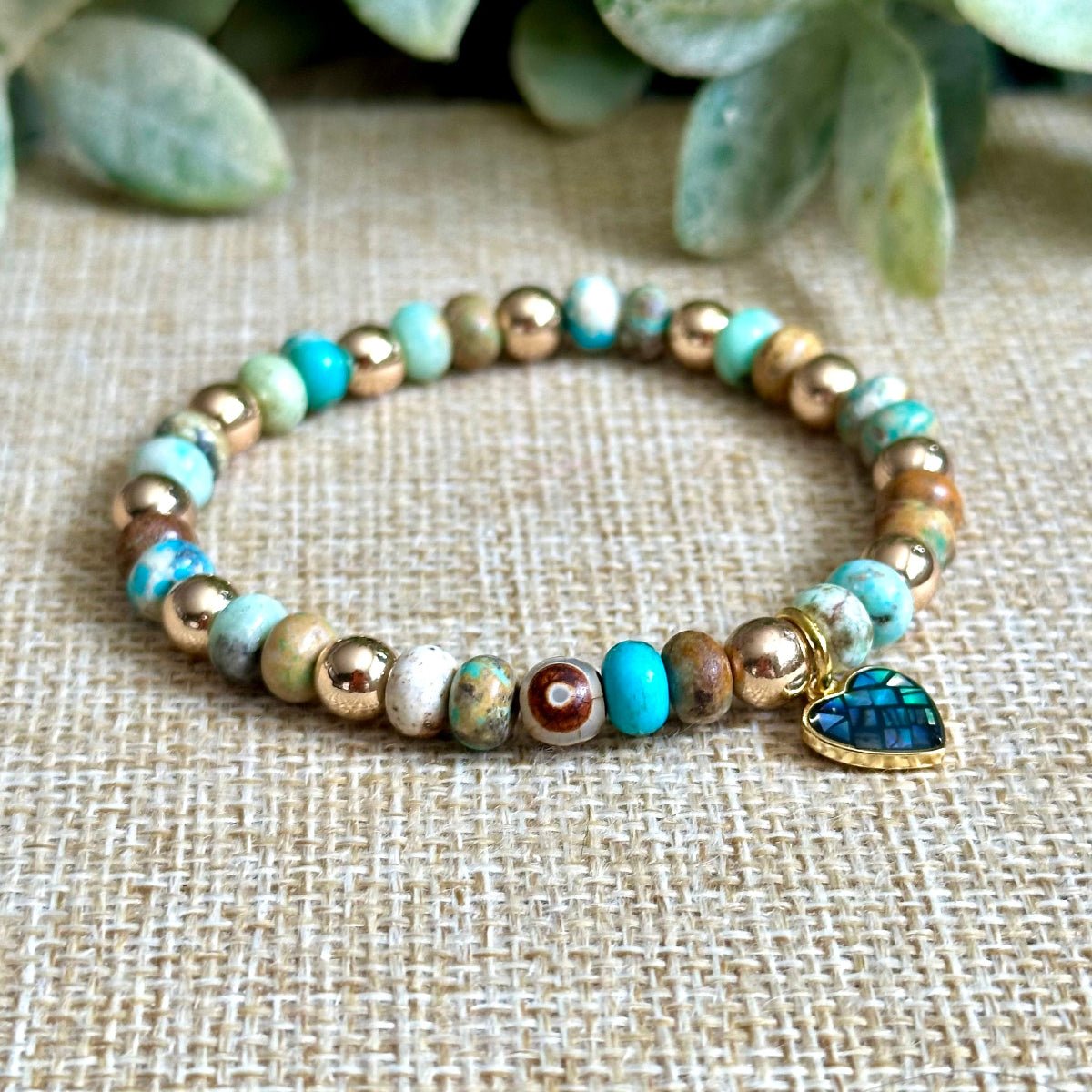 mixed turquoise bracelet gold hematite earthy tones gemstone bracelet
