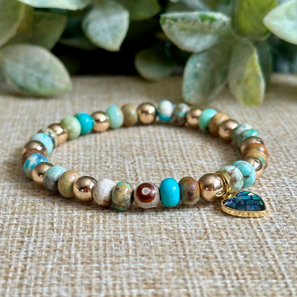 turquoise gold hematite bracelet 6mm protection confidence