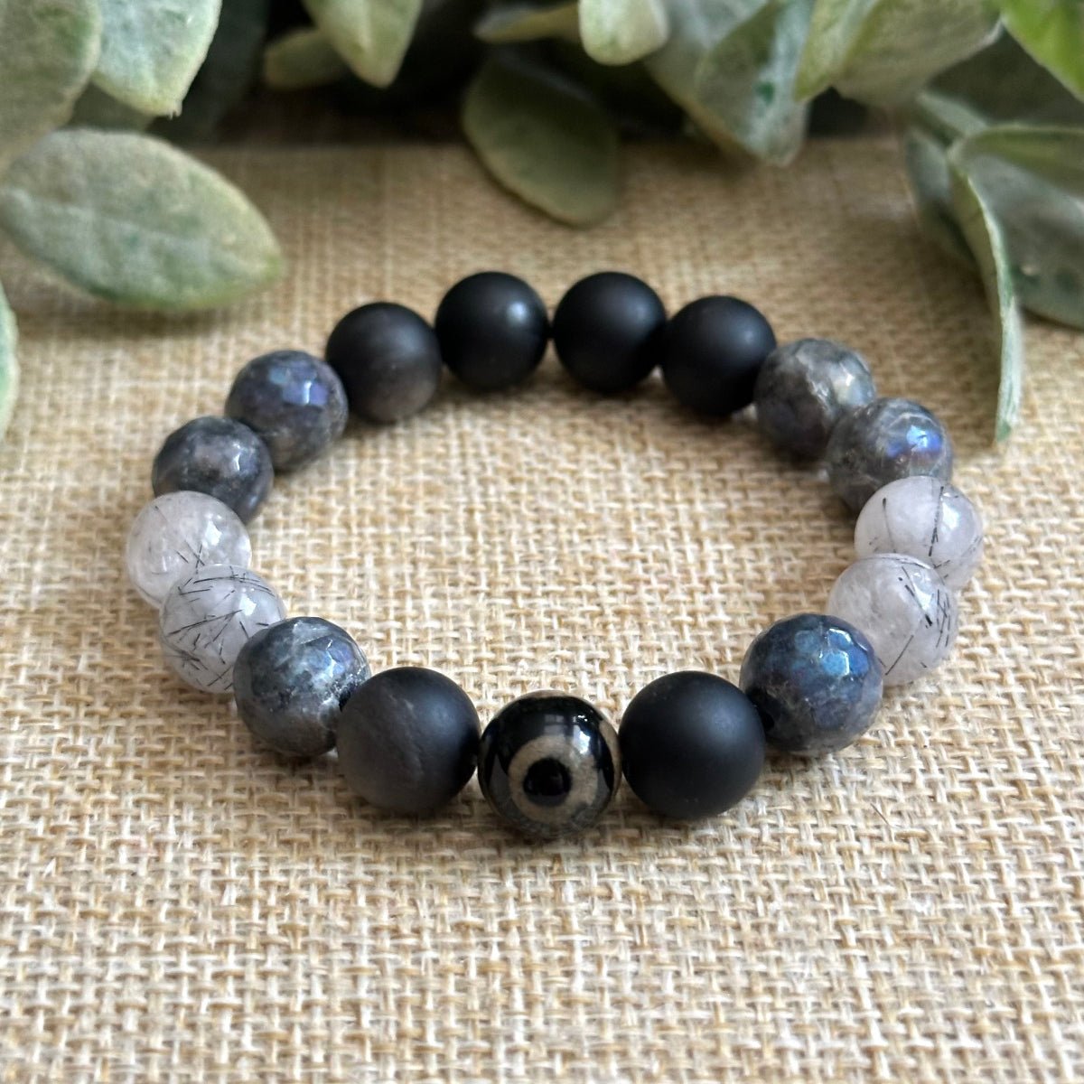 Men's Beaded Crystal Protection Bracelet with Evil Eye