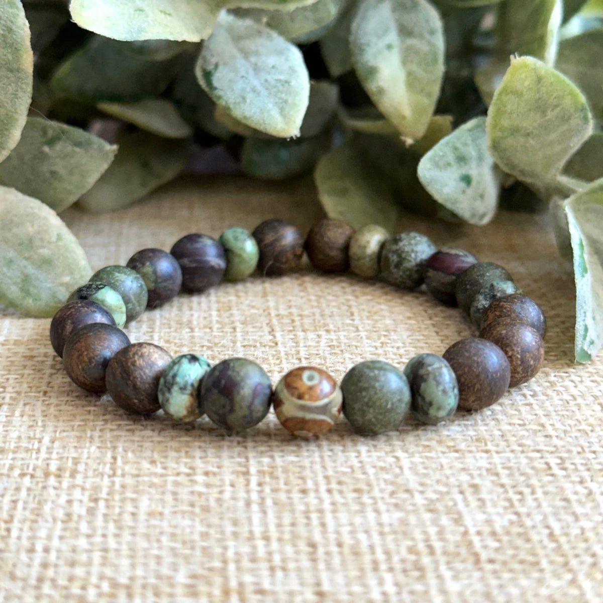 Unshakeable bracelet matte bloodstone bronzite african jade dzi agate