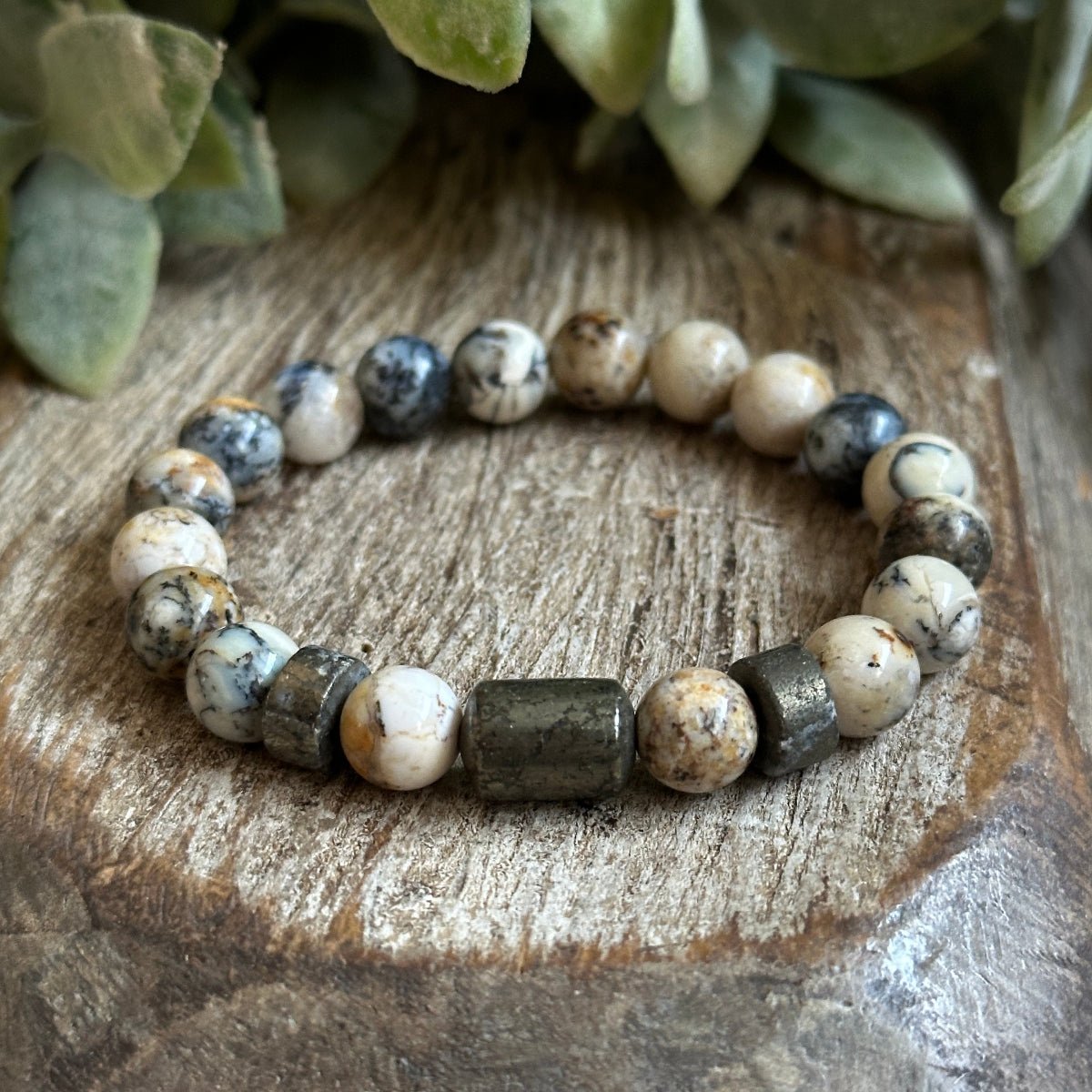 Pyrite and Dendritic Opal success bracelet for abundance and growth