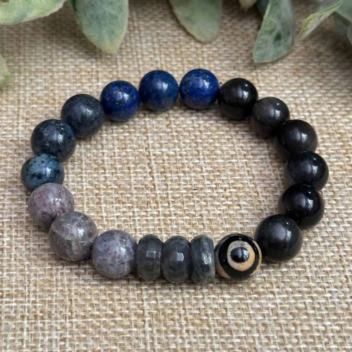 Third Eye Chakra Visionary Chunky Crystal Bracelet with Evil Eye