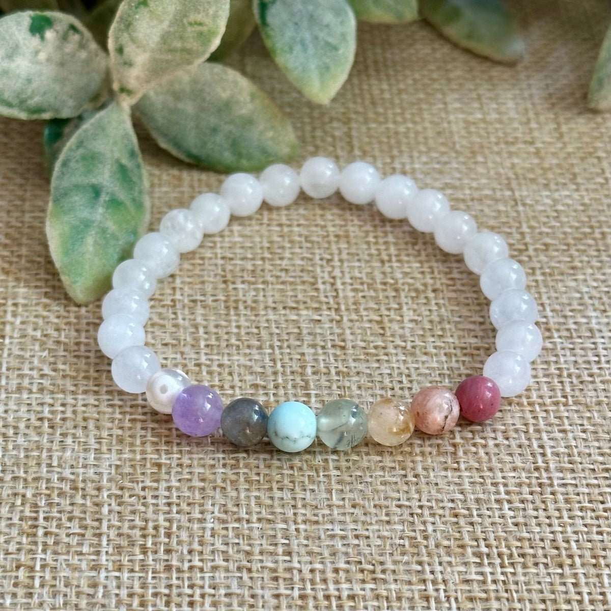 White Jade chakra bracelet with optional White DZI Evil Eye Agate