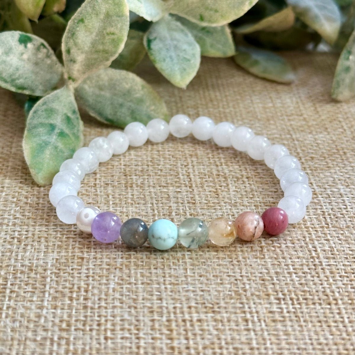 7 Chakra gemstone bracelet with White Jade Labradorite Turquoise and Citrine