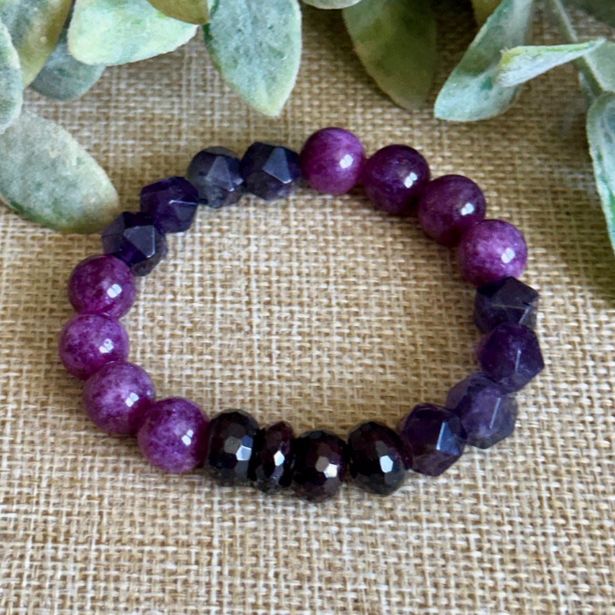 Garnet Amethyst Lepidolite Berry Color Bracelet For Vitality And Magnetic Energy