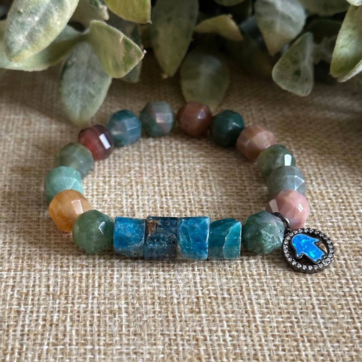 Open mind intention bracelet with soft colorful design crystal bracelet with Hamsa Charm