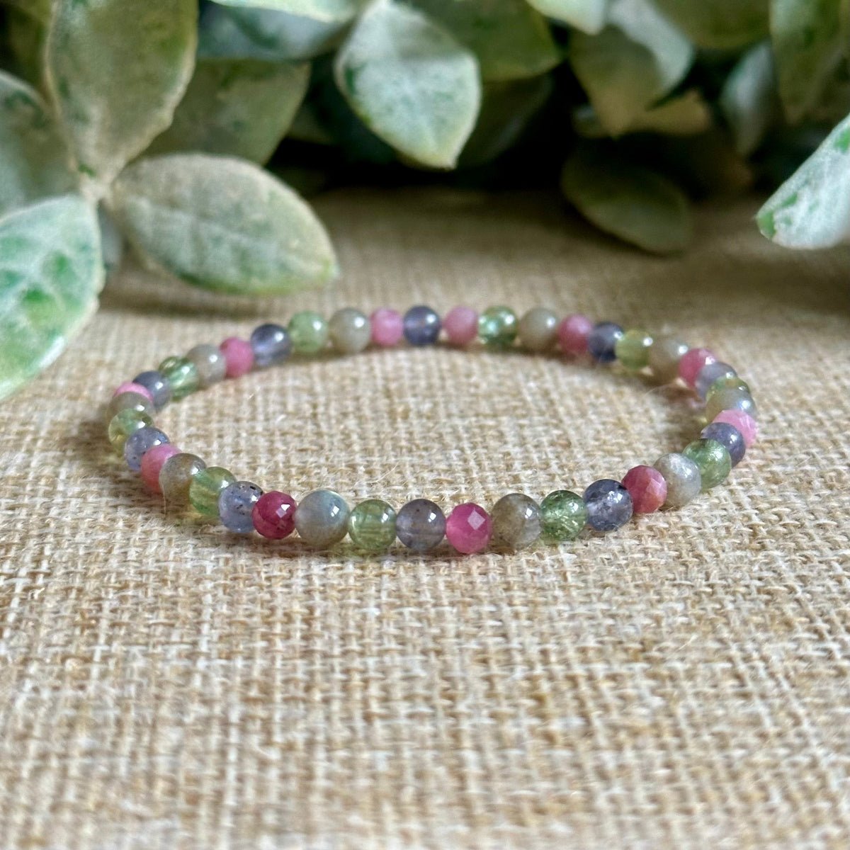 self love and boundaries bracelet iolite labradorite pink tourmaline green apatite