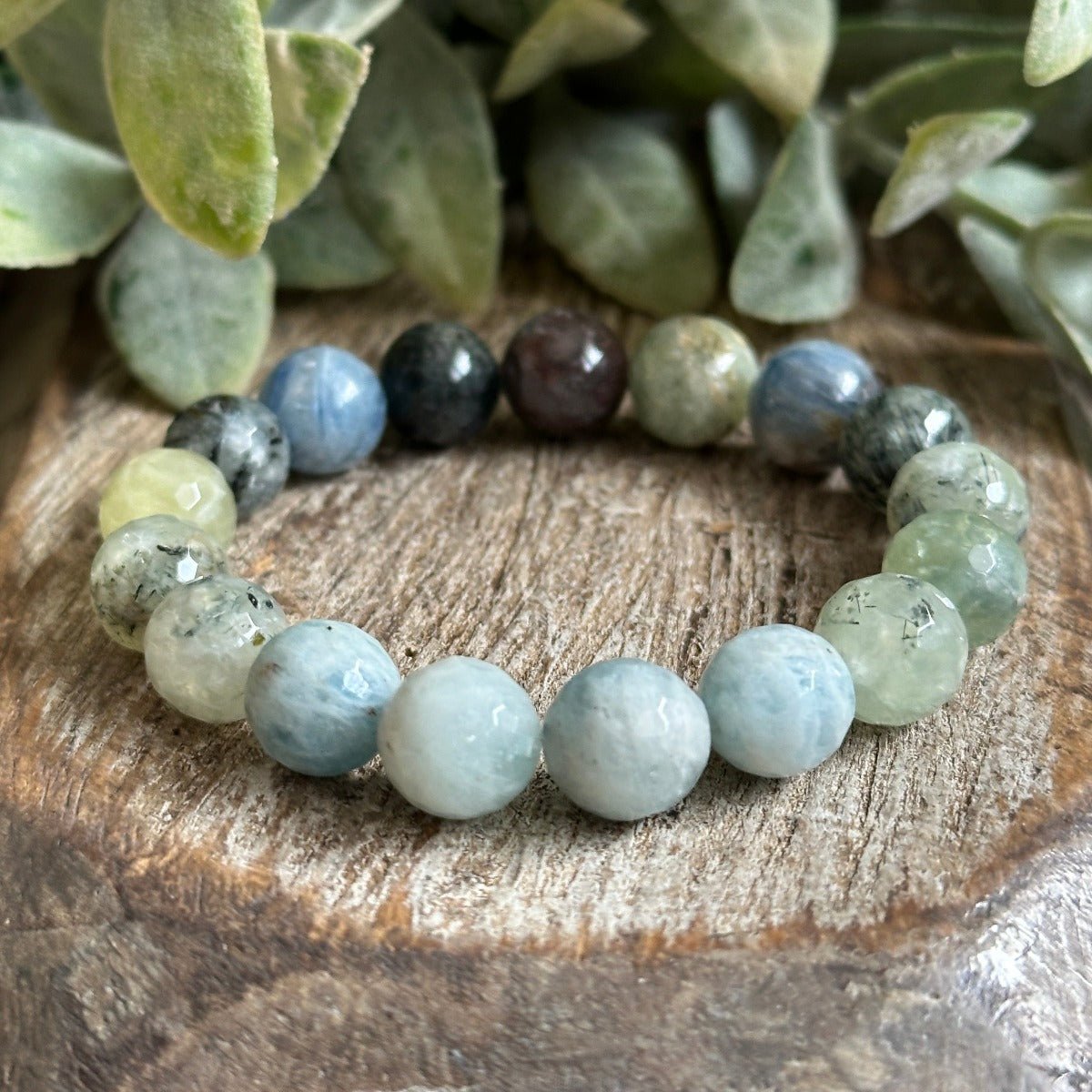 Crystals Gemstones for Stress, Calmness, Aquamarine, Prehnite Bracelet